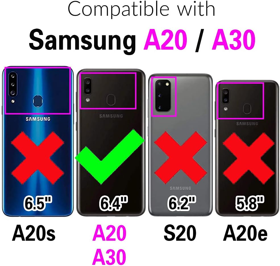 Asuwish Funda de teléfono para Samsung Galaxy A20 A30 con protector de pantalla de vidrio templado y soporte de anillo delgado, soporte para tarjeta