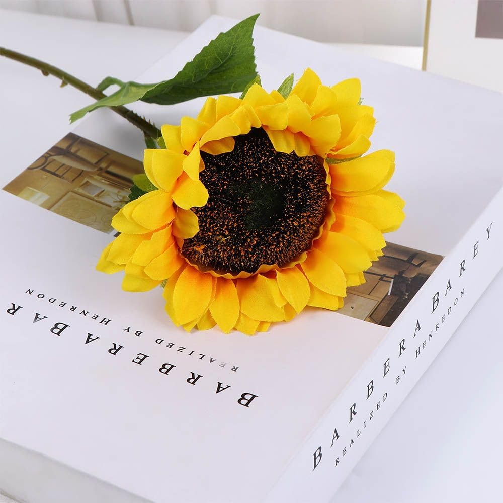 1 ramo de girasoles artificiales amarillos de 19.68 pulgadas con tallos, flores de sol artificiales realistas, ramo de girasoles de seda falsa, para