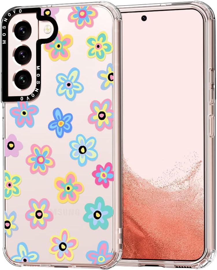 MOSNOVO Funda para Galaxy S22 Plus, funda para Samsung S22 Plus, Groovy Flowers Slim Clear Case con diseño de mujeres y niñas, a prueba de golpes,