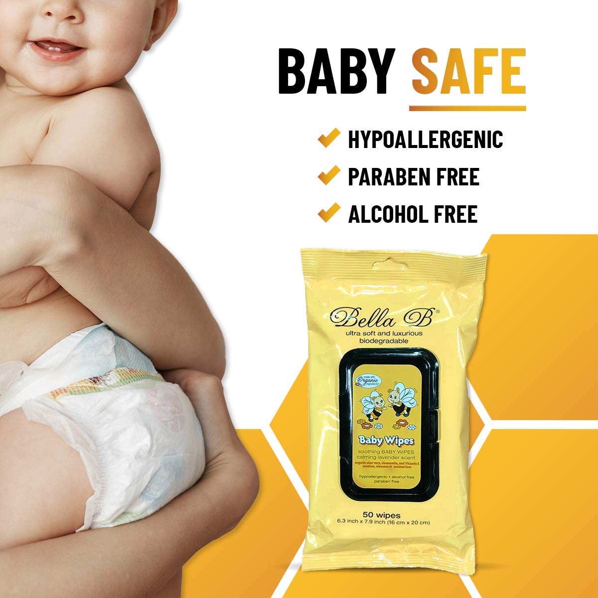 BELLA B – Paquete de 3 toallitas para pañales para bebé, toallitas naturales para bebés, toallitas orgánicas para bebés, toallitas de limpieza para