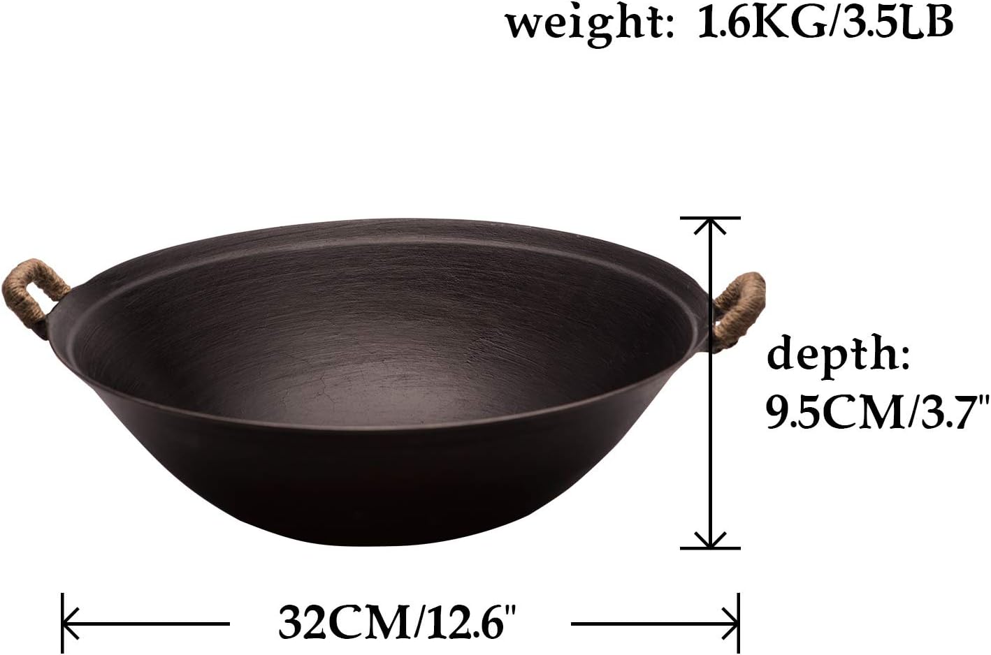 ZhenSanHuan Wok de hierro fundido hecho a mano, sin revestimiento, sin pintura, saludable, fondo plano, apto para inducción (12.6 pulgadas)