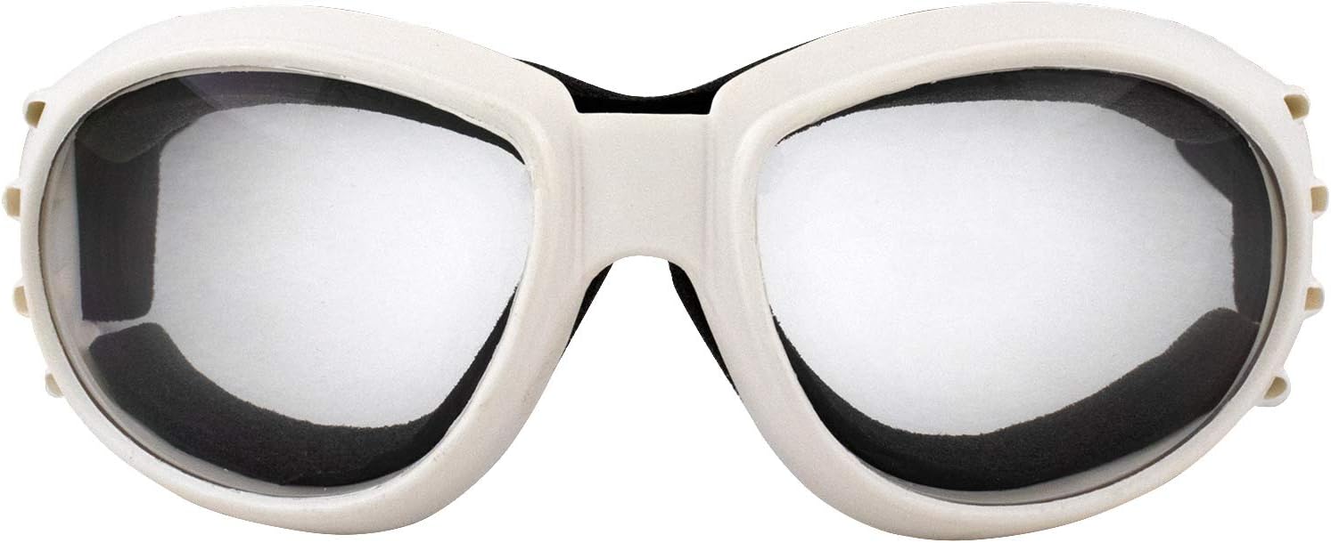Birdz Eyewear Eagle Motorcycle Skydiving Padded Goggles White Vented Frames Bundle of Clear & Smoke or Clear Smok Yellow Anti-Fog Lenses