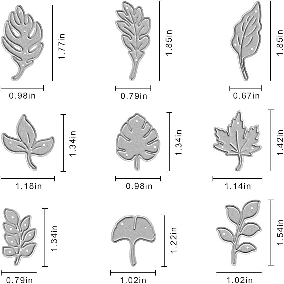 9 troqueles de metal para cortar hojas de hoja, hojas de arce de ginkgo troqueladas, plantillas en relieve, molde de plantilla para álbumes de
