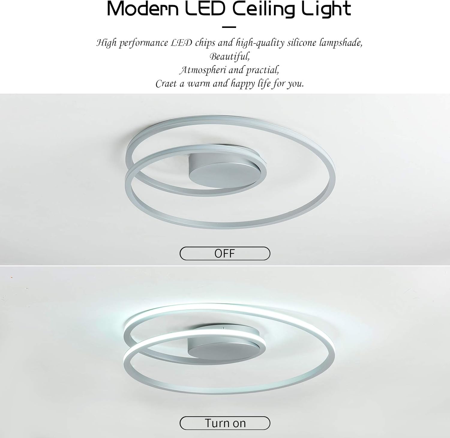 Lámpara de techo moderna, lámpara LED regulable de 20.5 pulgadas, lámpara de techo de montaje empotrado de 47 W, lámpara de techo cerca de la luz de