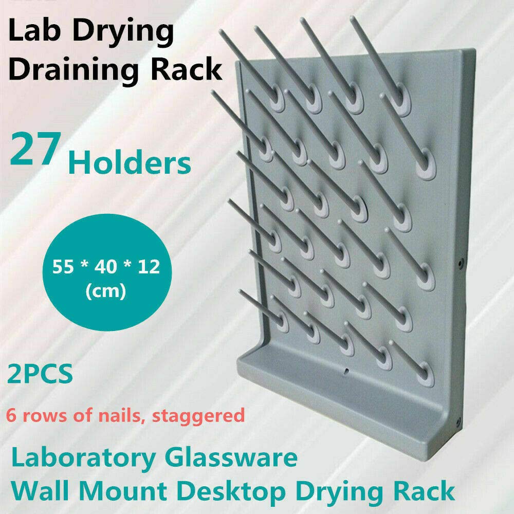 Eapmic Estante de secado de laboratorio, 2 piezas, desmontable, 27 clavijas, montaje en pared, para cristalería, bandeja de drenaje moldeada