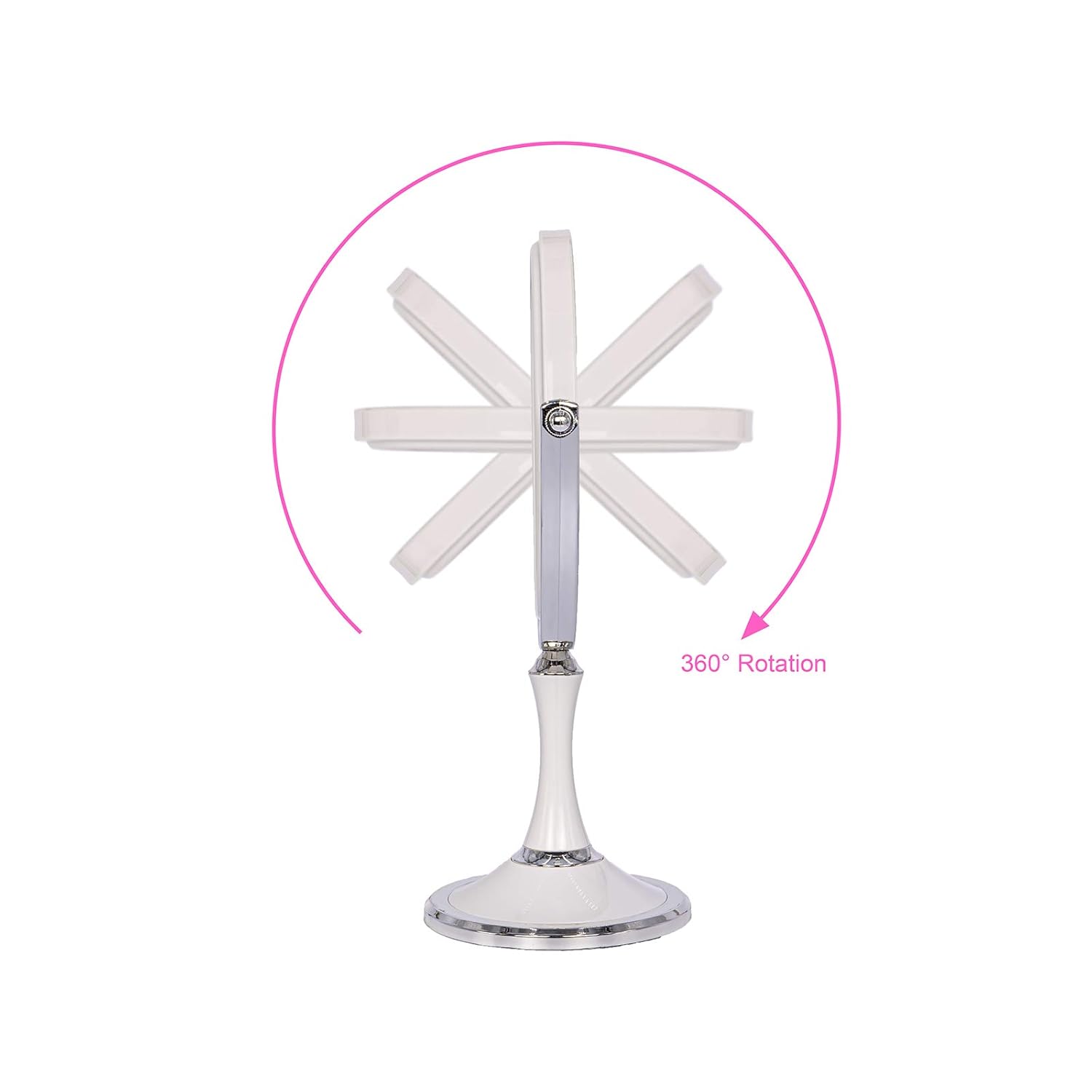 PINKZIO Maquillaje de mesa portátil de dos caras 1X y 3X aumento ligero espejo de tocador con giro de 360 grados, plástico ABS, blanco