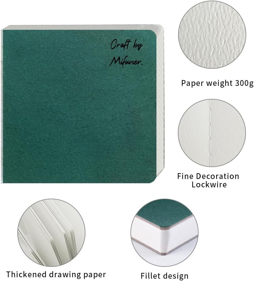 3 mini cuaderno de bocetos de acuarela de 3.9 x 3.9 pulgadas, 300 GSM, cuaderno de pintura cuadrado portátil, 60 pgs (30 hojas delanteras y traseras