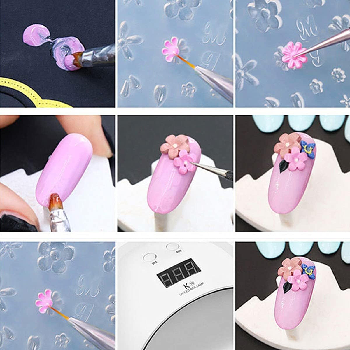 Paquete de 5 moldes de silicona 3D para arte de uñas, moldes decorativos de flores pequeñas para decoración de uñas, moldes de resina para manicura