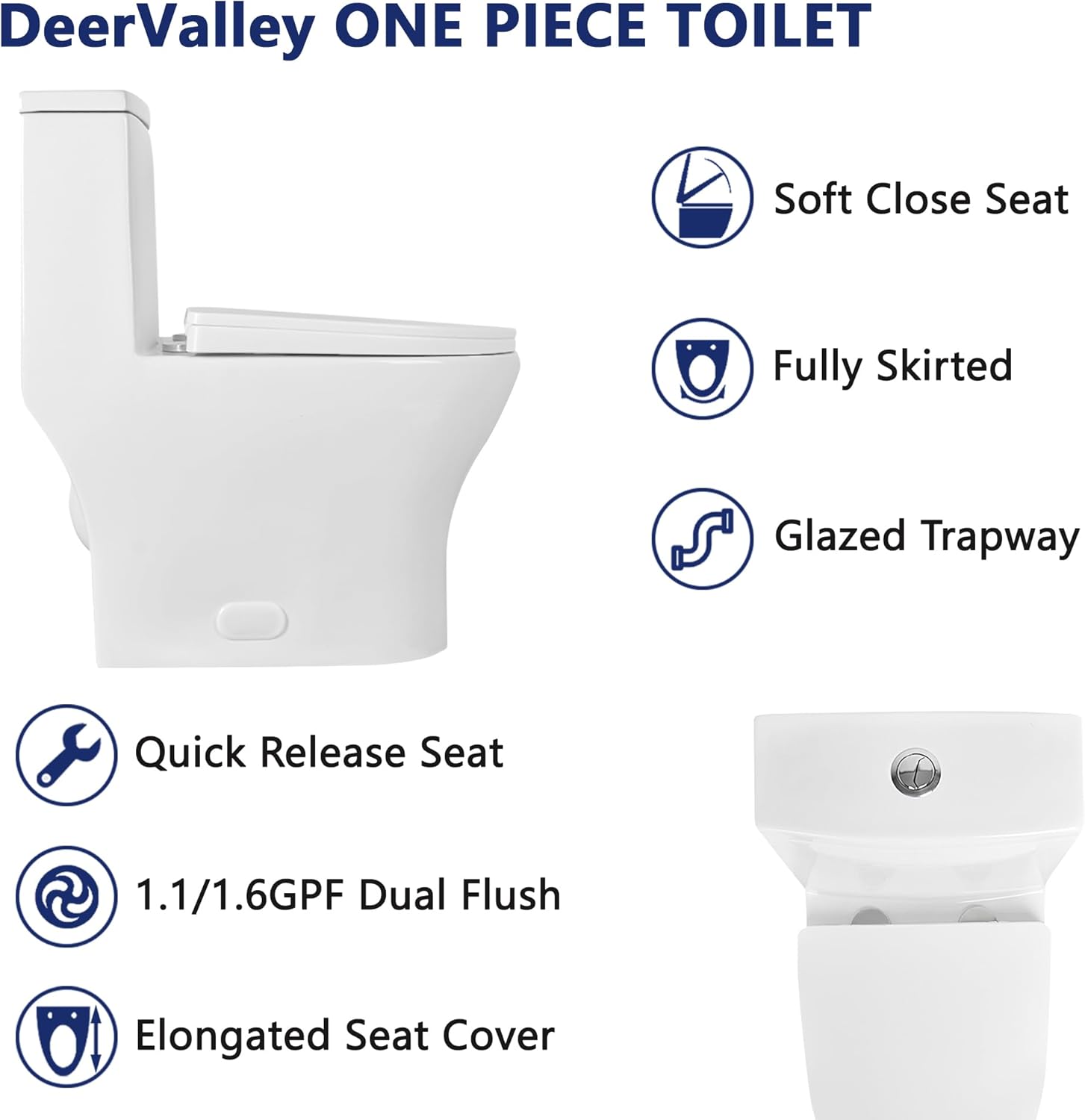 Inodoros para baños, DeerValley DV-1F0073 – Inodoro de una pieza de doble descarga 11.6 GPF MaP 35.27 oz Altura de la silla 16.93 pulgadas, inodoro