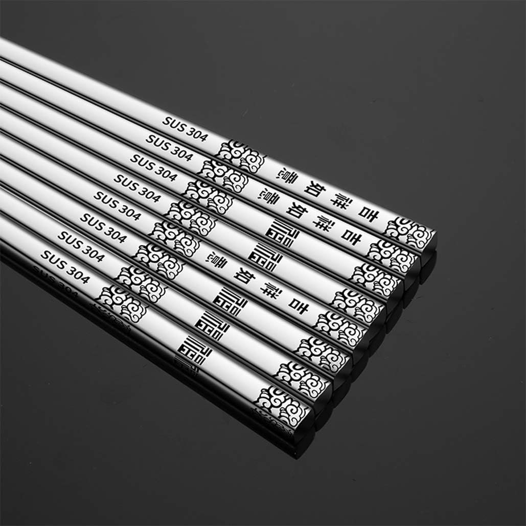 5 pares de palillos, palillos reutilizables, palillos de metal aptos para lavavajillas, con caja de regalo, juego de palillos de acero inoxidable