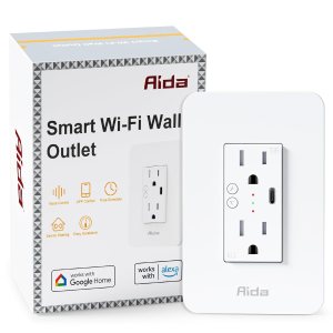 AIDA Toma de corriente inteligente Wi-Fi en pared, toma eléctrica estándar con puerto USB-C, receptáculo de 15 A, resistente a manipulaciones, AIDA Toma de corriente inteligente Wi-Fi en pared, toma eléctrica estándar con puerto USB-C, receptáculo de 15 A, resistente a manipulaciones,