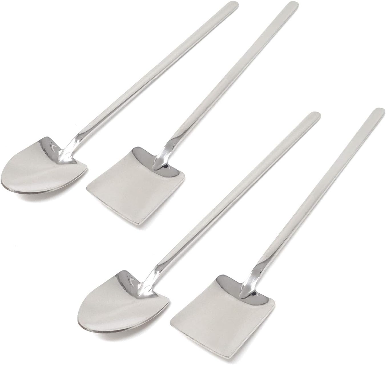 Honbay Juego de 4 cucharas de helado de mango largo de acero inoxidable, cucharas para mezclar y agitar, palas para bar de fiesta en casa (plata)