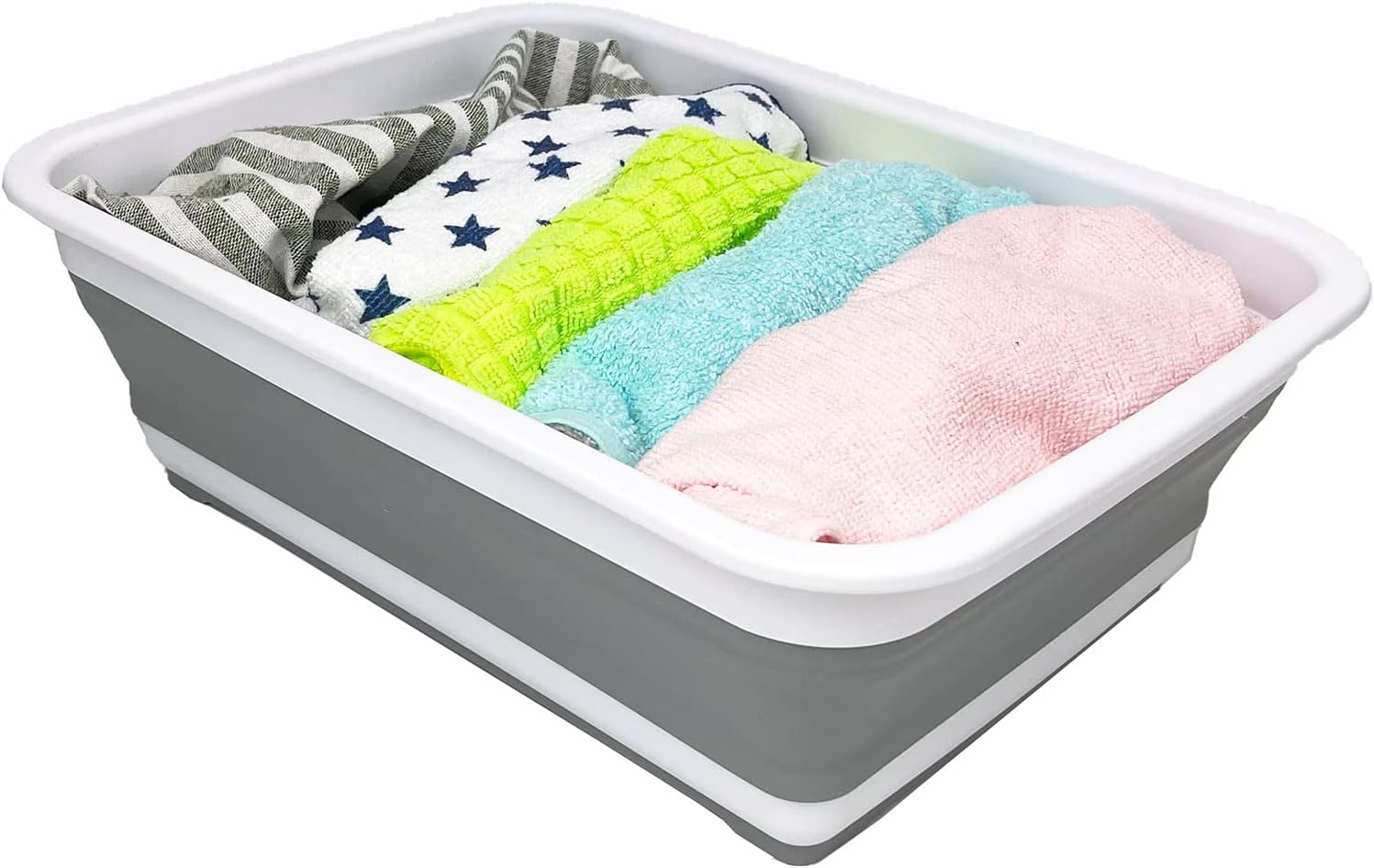 SAMMART Juego de 2 piezas de cocina y exterior escurridor de platos plegable con tablero escurridor y bañera de plástico plegable (2, gris)
