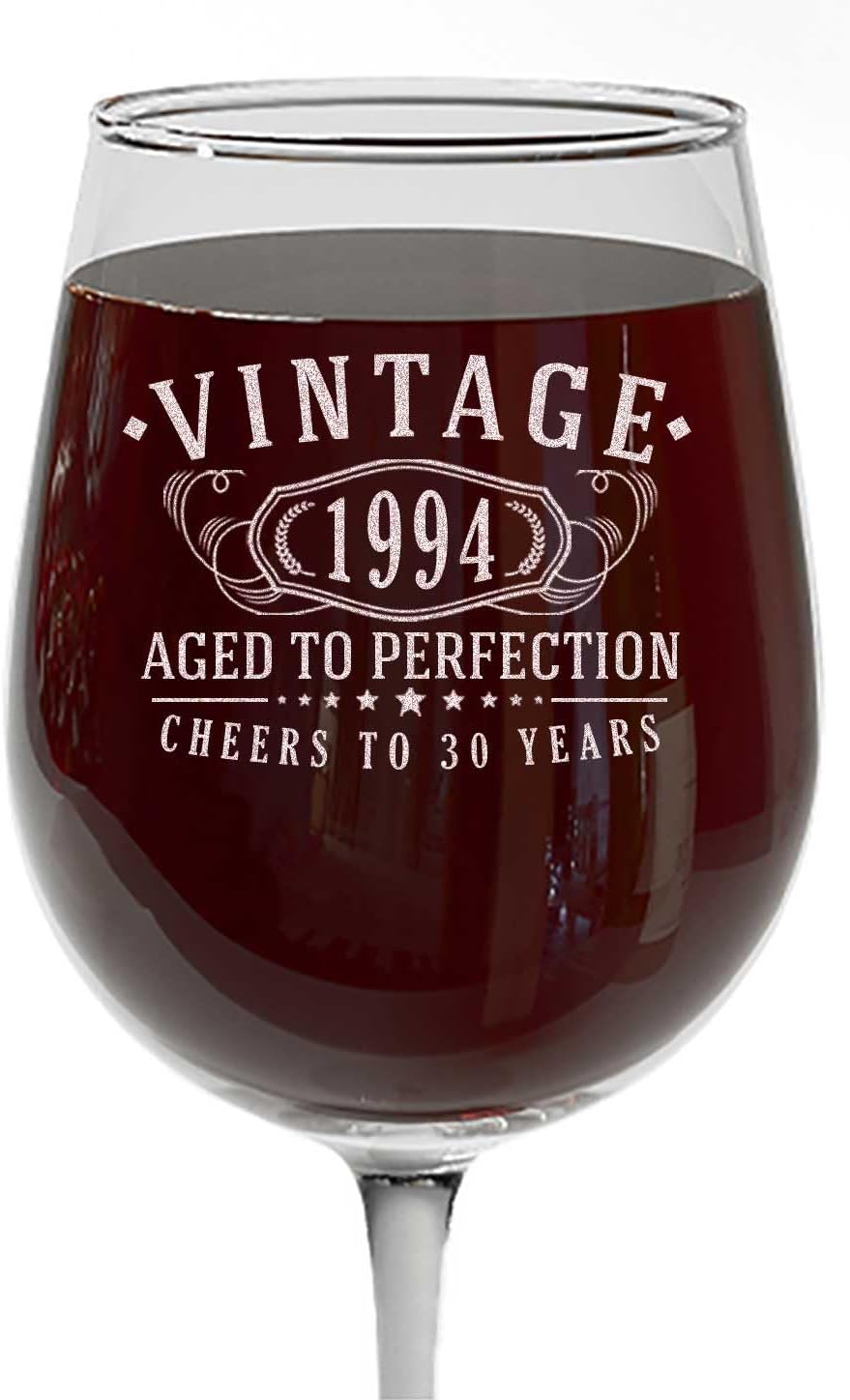 Copa de vino grabada vintage de 16 onzas con tallo de 16 onzas, regalos de feliz cumpleaños para mujeres y hombres, saludos a los 30 años,
