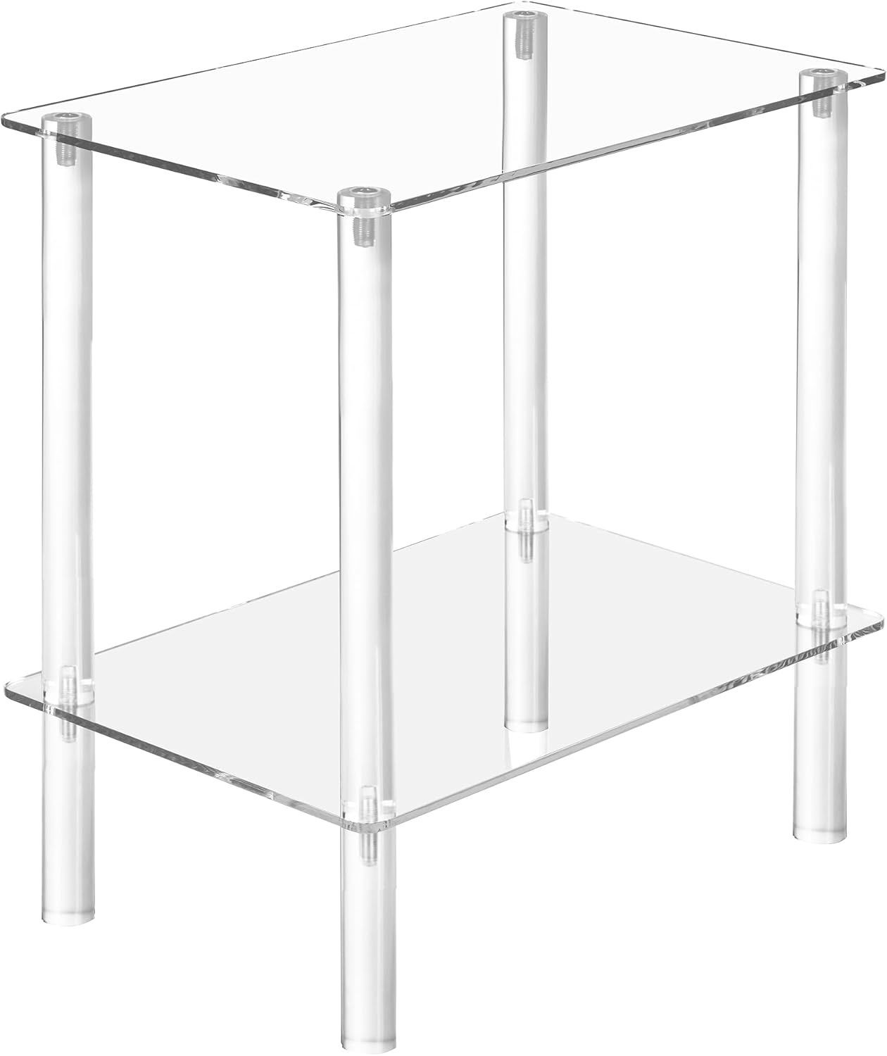Mesa auxiliar de acrílico transparente, mesa auxiliar, diseño de 2 niveles, para sala de estar, dormitorio, 18 pulgadas de largo x 12 pulgadas de