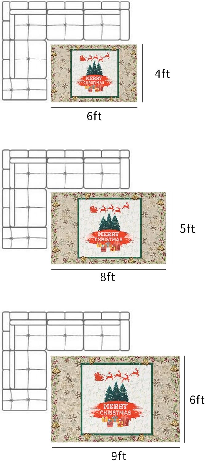 Outdoor Rug Carpet Waterproof 4×6 ft Area Rug, Merry Christmas Large Floor Mat for Patio Balcony Living Room Backyard Picnic Beach RV Camping Rug
