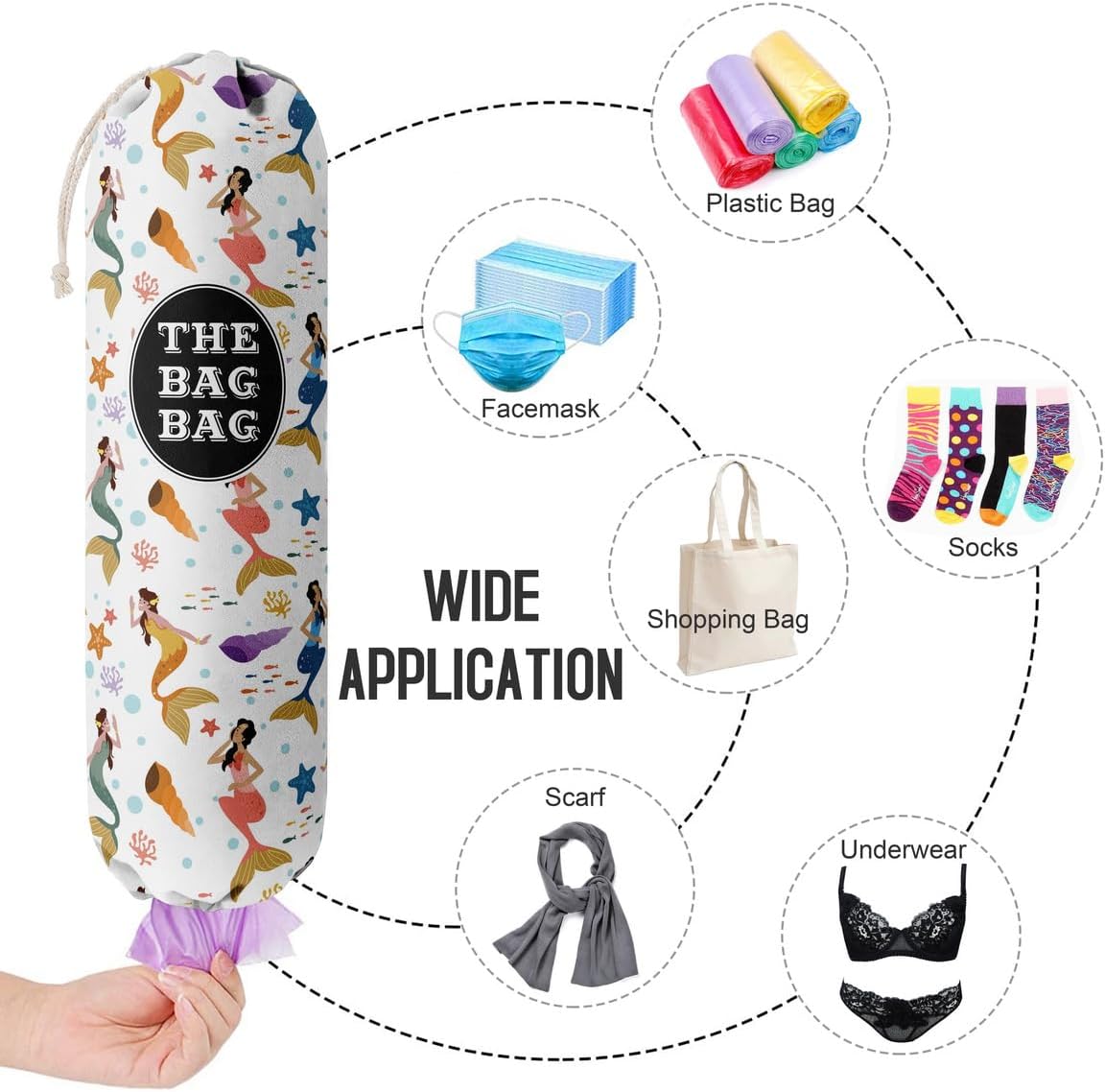 Bolsa de comestibles, organizador de bolsas de comestibles de sirena para bolsas de compras, bolsas de plástico de montaje en pared, dispensadores