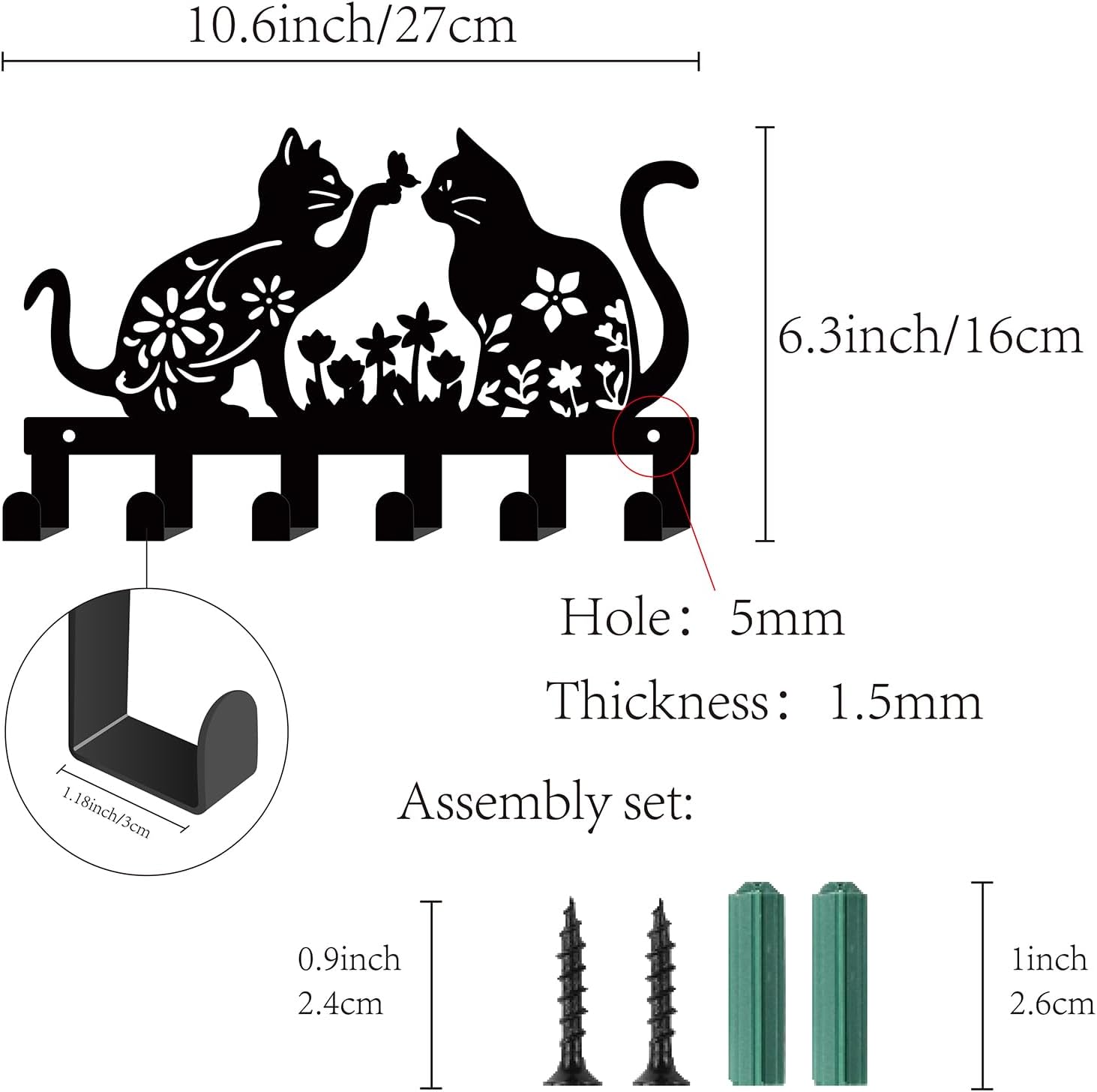 CREATCABIN Soporte de metal para llaves de gato para colgar en la pared, soporte para llaves de hierro con 6 ganchos, organizador colgante de llaves