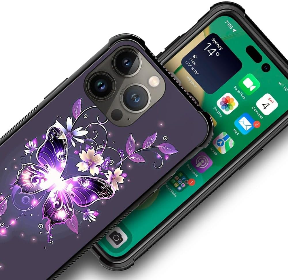 Funda compatible con iPhone 13 Pro Max, diseño de flores moradas brillantes, diseño increíble de patrón a prueba de golpes, antiarañazos, carcasa