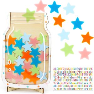 Tarro de recompensa de estrellas personalizado para niños, bricolaje, con calcomanías de letras coloridas, tarro de recompensa de entrenamiento para Tarro de recompensa de estrellas personalizado para niños, bricolaje, con calcomanías de letras coloridas, tarro de recompensa de entrenamiento para