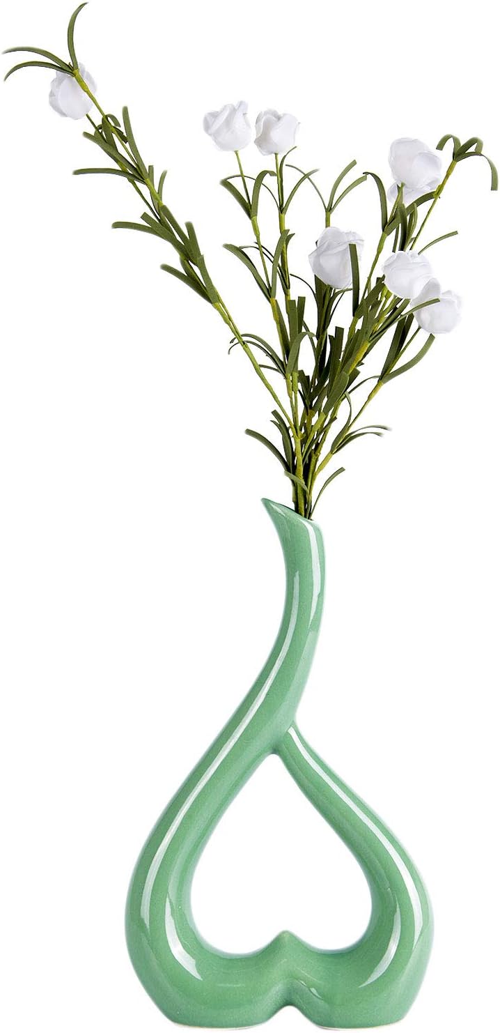 VanEnjoy Estatuas de cerámica en forma de corazón verde del florero de 10 pulgadas, decoración casera decorativa del florero que amueblan la cerámica