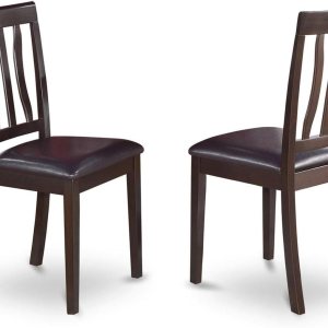 East West Muebles Silla De Comedor Envejecido con asiento de piel sintéticaConjunto de 2 East West Muebles Silla De Comedor Envejecido con asiento de piel sintéticaConjunto de 2