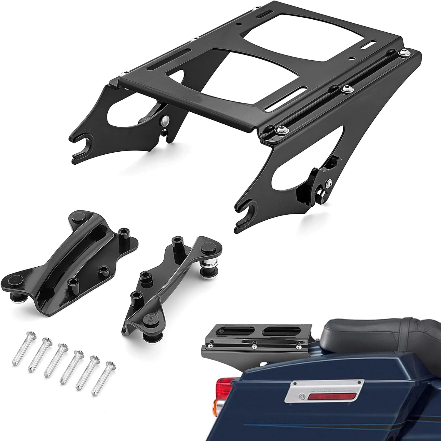 WeiSen Two-Up Tour Pack portaequipajes de montaje en maletero desmontable y kit de herramientas de acoplamiento compatible con Harley Touring Road