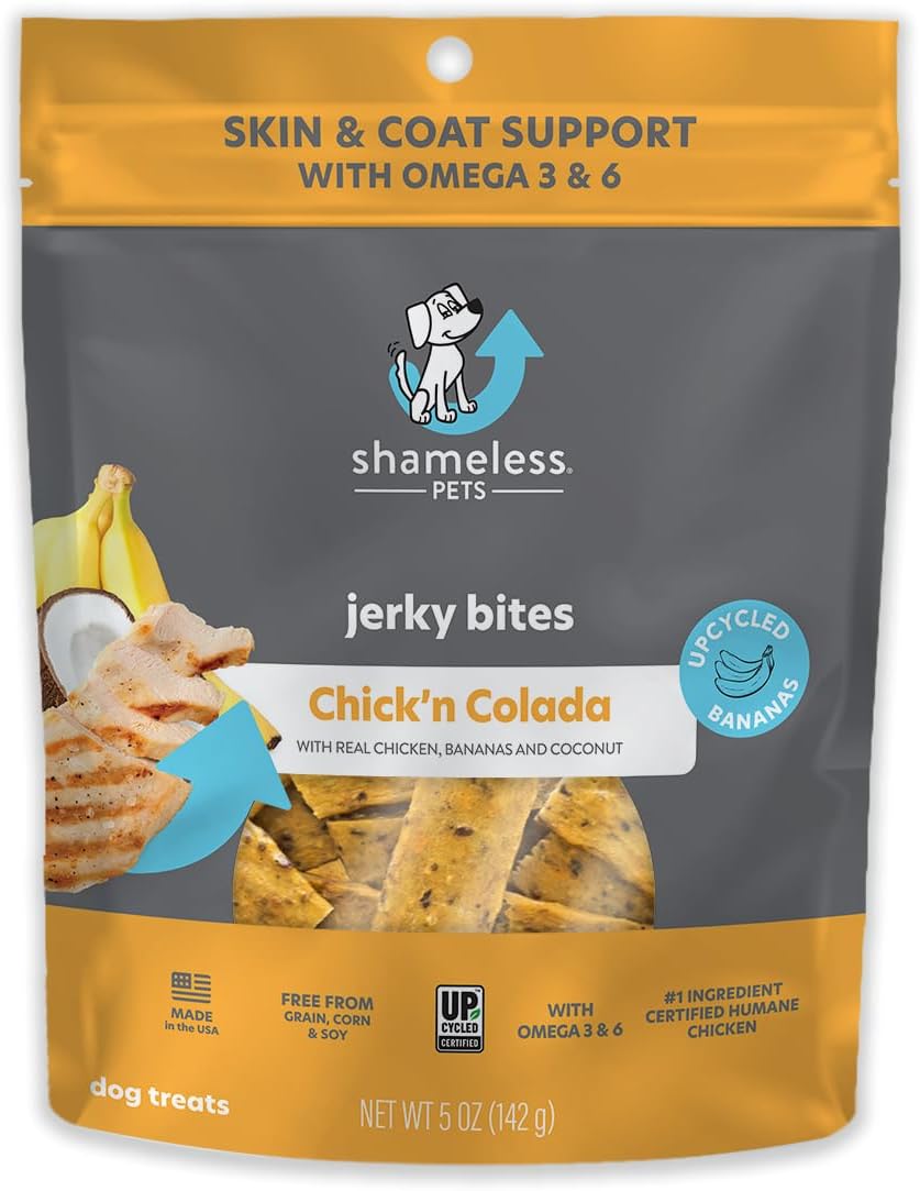Shameless Pets Chick’n Colada – Golosinas masticables saludables para perros, piel y pelaje con Omega 3 y 6, golosinas para perros con pollo criado