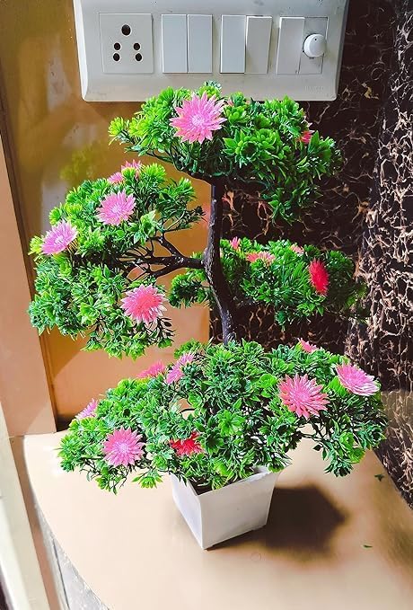 Árbol bonsái artificial, planta bonsái artificial para decoración del hogar, plantas de interior, árbol de gran tamaño con flores (flores rosadas)