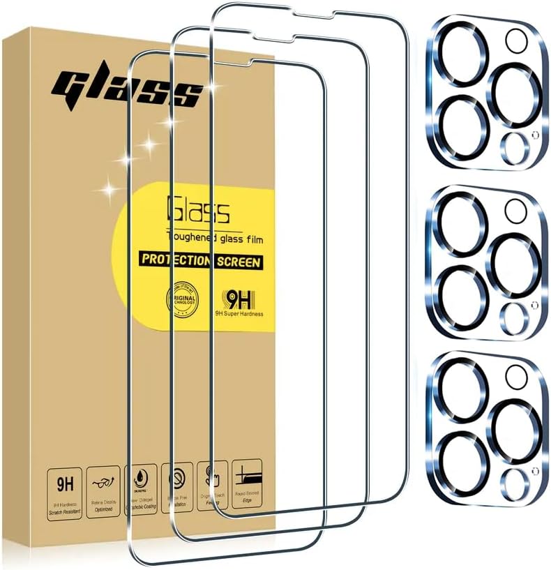 Paquete de 3 protectores de pantalla y 3 protectores de cámara para iPhone 15 Pro, protector de pantalla de vidrio templado resistente a los