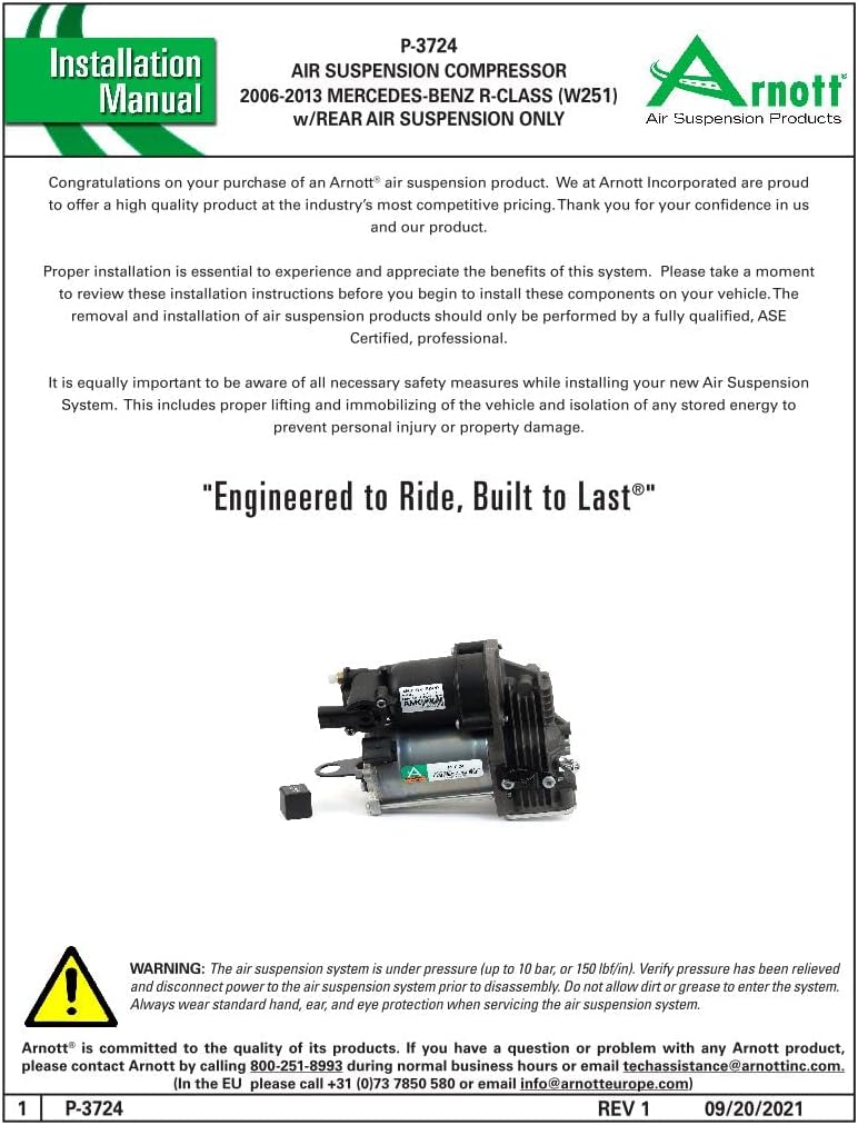 Arnott – Compresor de suspensión neumática AMK- 06-13 Mercedes-Benz Clase R (W251) con nivelación trasera (P-3724)