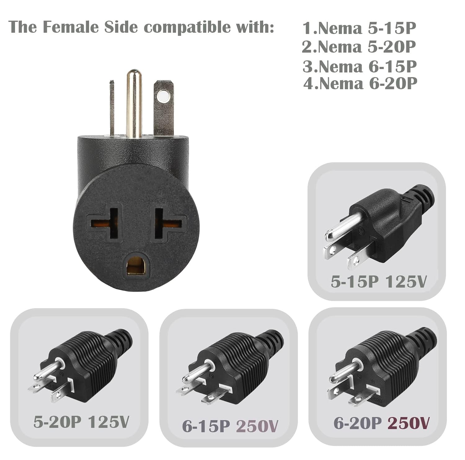 Adaptador de corriente en ángulo derecho, adaptador de corriente de ángulo descendente, ángulo Nema 5-20P macho a 5-20R hembra, adaptador de CA