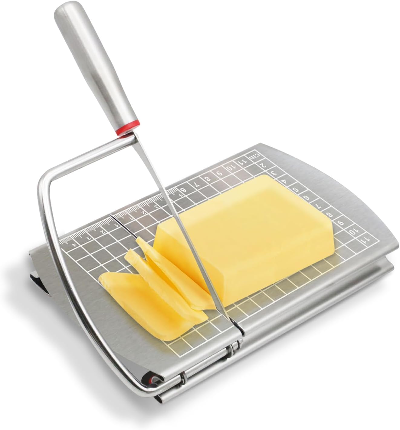 Cortador de queso multiusos, tabla de cortar queso de acero inoxidable con cuchilla, rebanar sin esfuerzo para bloque de queso, mantequilla,