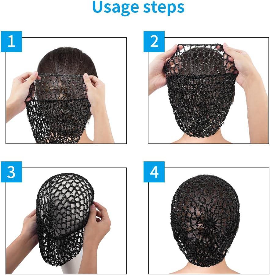 homfanseec 4 redes de malla para el cabello para mujeres que duermen, red de pelo de ganchillo de punto de rayón suave, adorno para cubrir el