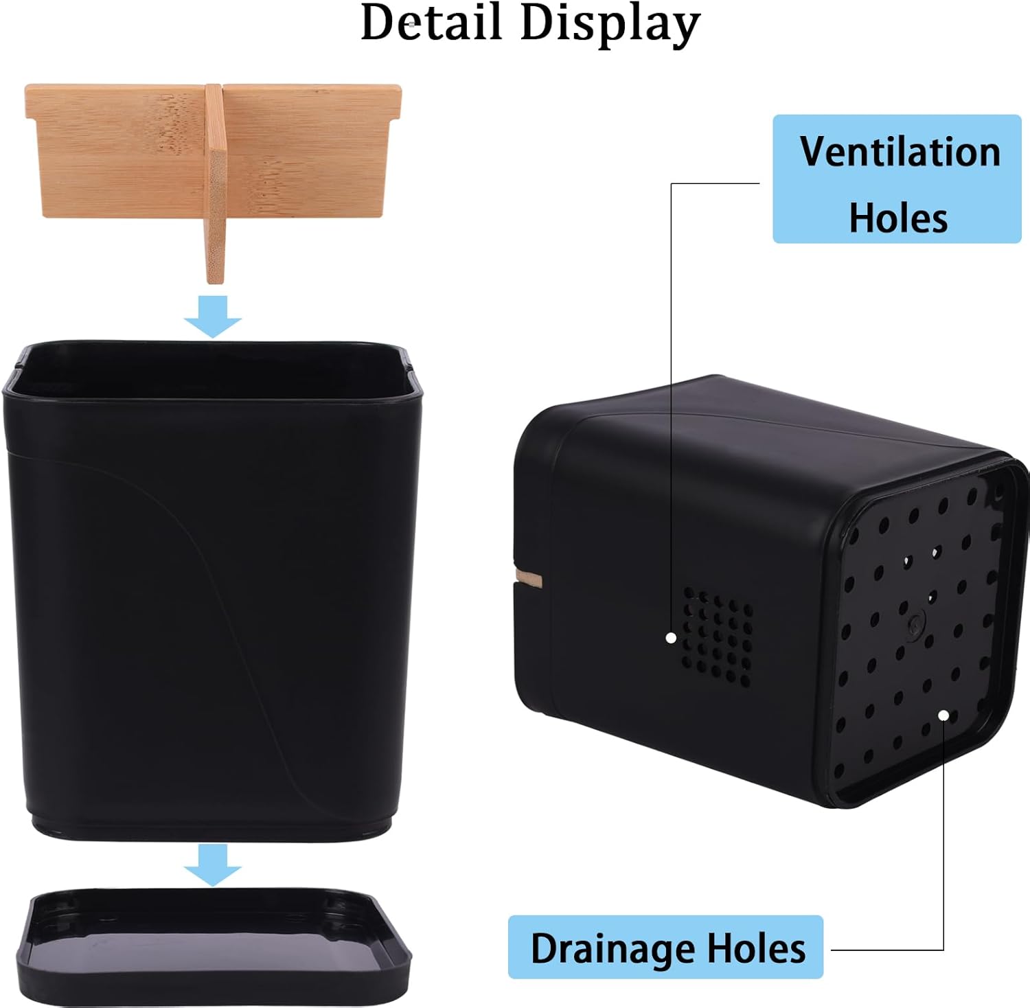 Soporte negro para cepillos de dientes con 3 ranuras y 2 soportes Qtip para baño, dormitorio, cocina