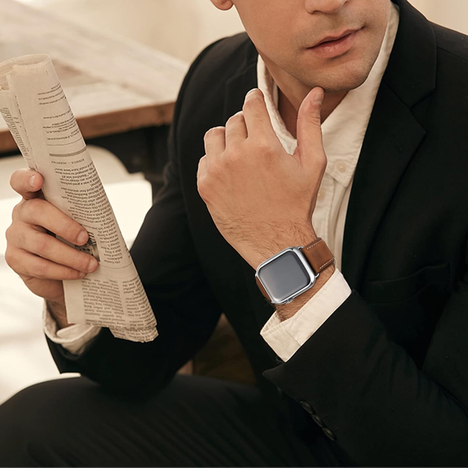 SUNFWR Correas de cuero compatibles con Apple Watch Band 1.929 in 1.772 in 1.732 in 1.654 in para hombres y mujeres, correa de repuesto de cuero