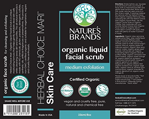 Exfoliante facial líquido orgánico (exfoliación media) por Herbal Choice Mari botella de plástico sin BPA de 8 onzas líquidas