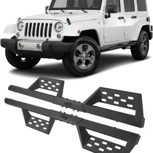 I1MOTOR Estribos, barras Nerf y escalones laterales para Jeep Wrangler JK Unlimited 2007-2018 de 4 puertas 07-18, resistente camión negro mate con I1MOTOR Estribos, barras Nerf y escalones laterales para Jeep Wrangler JK Unlimited 2007-2018 de 4 puertas 07-18, resistente camión negro mate con