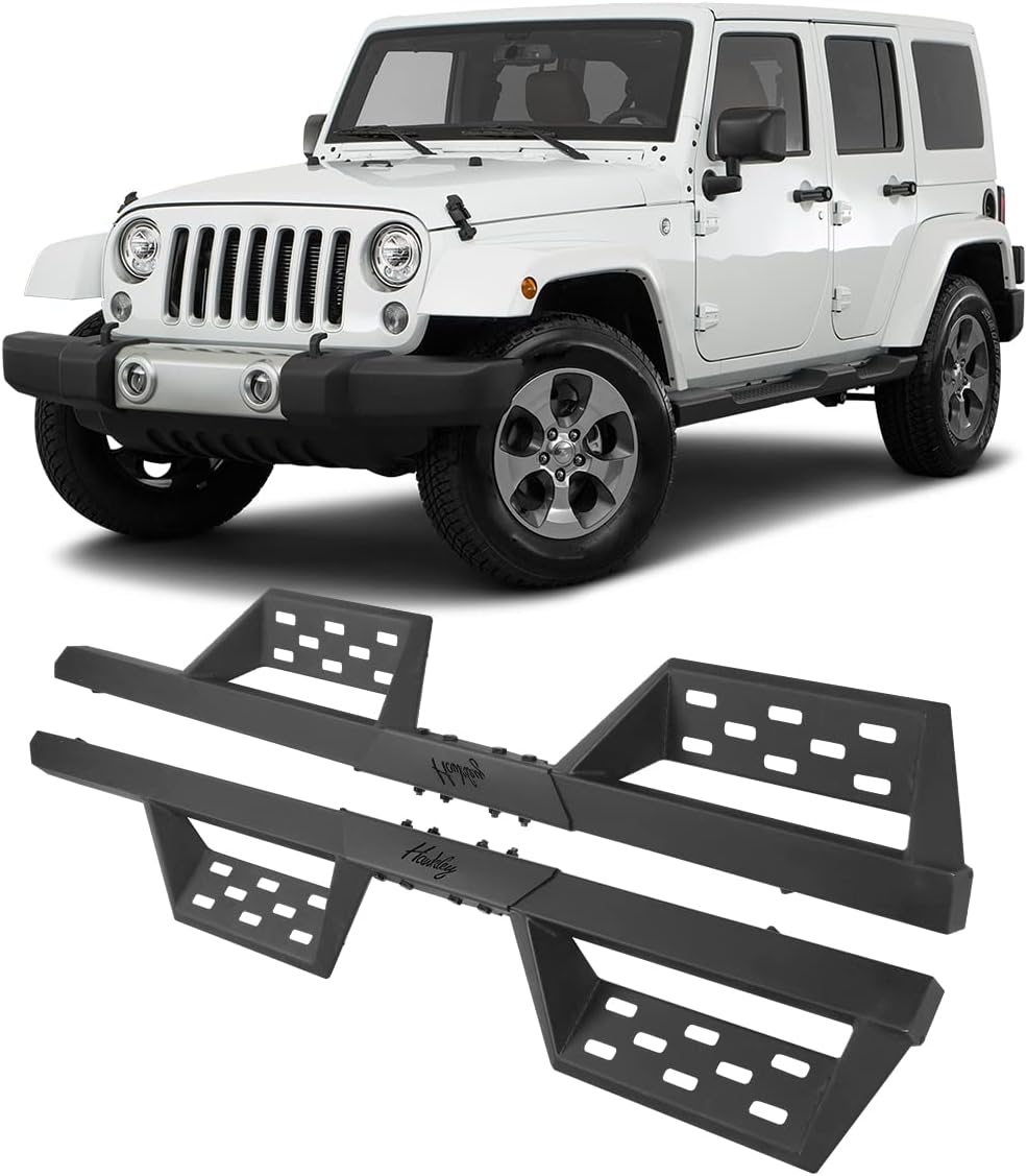 I1MOTOR Estribos, barras Nerf y escalones laterales para Jeep Wrangler JK Unlimited 2007-2018 de 4 puertas 07-18, resistente camión negro mate con