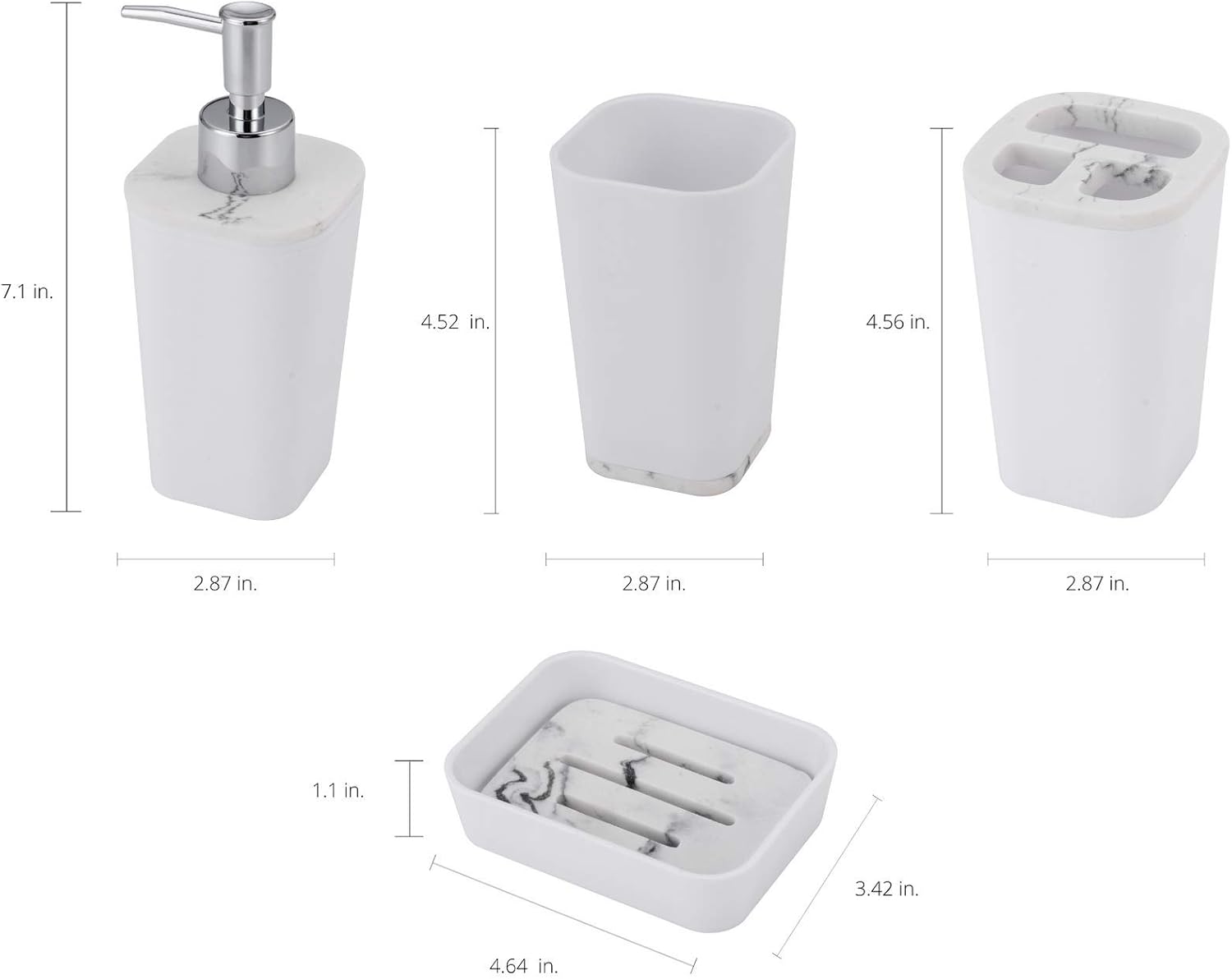 KRALIX Shais – Juego de accesorios de baño de 4 piezas, incluye soporte para cepillos de dientes, dispensador de loción, jabonera y vaso, color