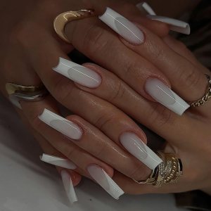 Uñas postizas extralargas a presión, color blanco, uñas a presión para mujeres con diseños de punta francesa, uñas acrílicas a presión, cobertura Uñas postizas extralargas a presión, color blanco, uñas a presión para mujeres con diseños de punta francesa, uñas acrílicas a presión, cobertura