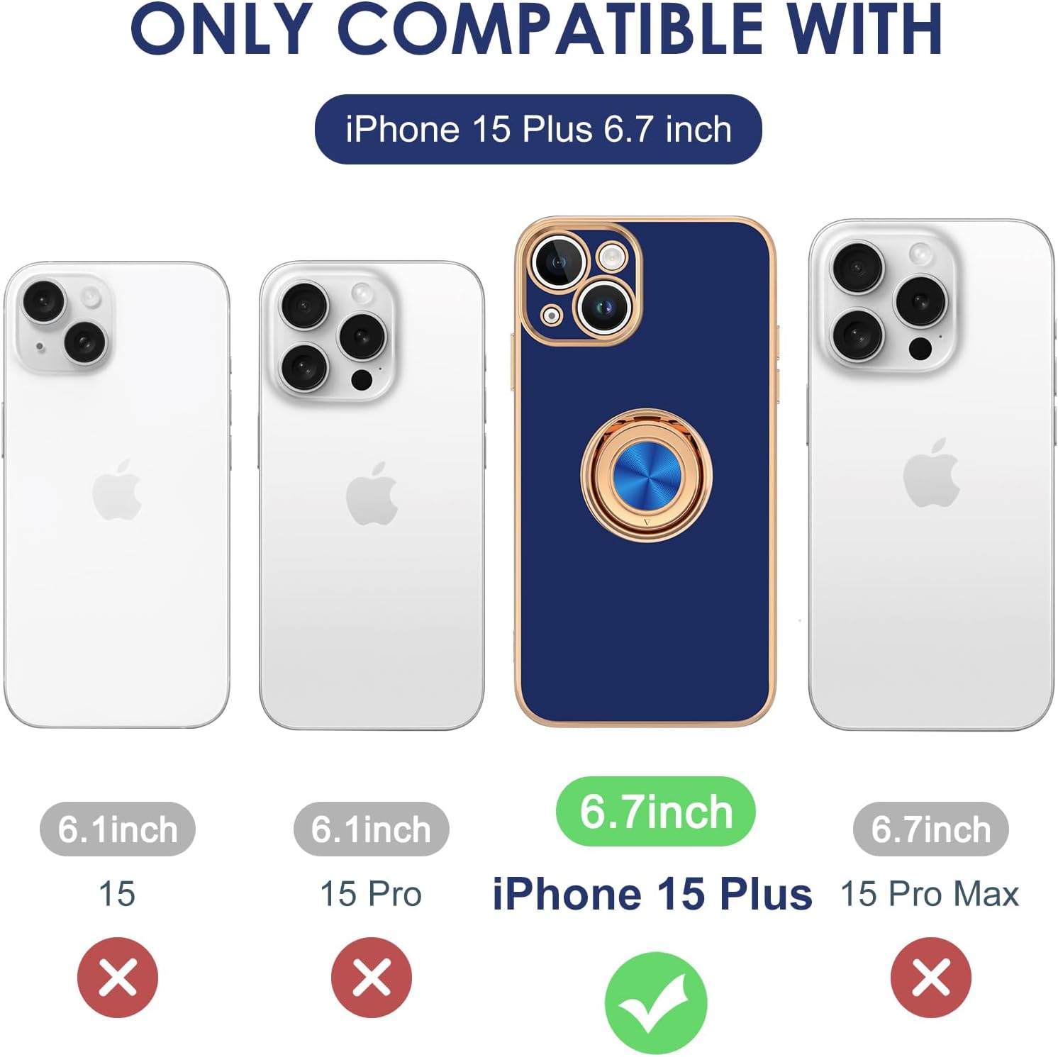Hython Funda para iPhone 15 Plus con soporte de anillo, soporte de anillo giratorio de 360, soporte magnético, chapado en oro rosa, cubierta suave,