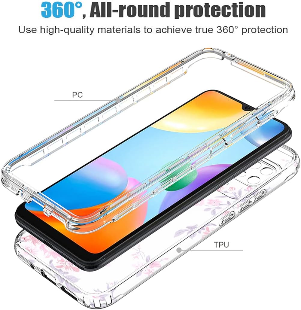 Funda para Redmi 10C 220333QBI con protector de pantalla de vidrio templado, suave 360 cuerpo completo a prueba de golpes híbrido parachoques