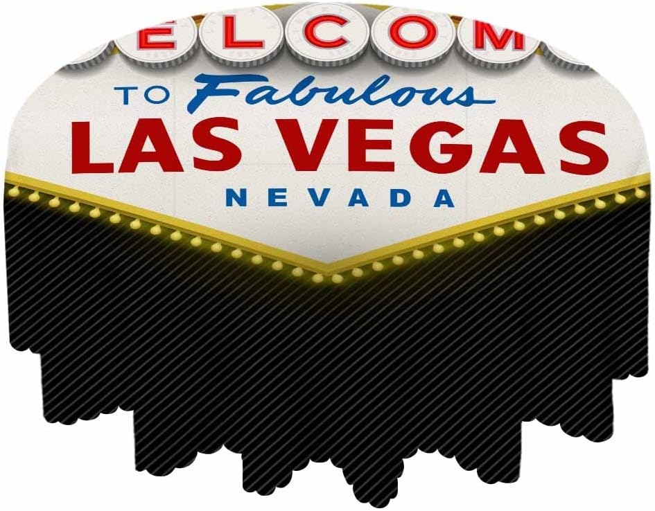 Mantel redondo de 60 pulgadas con texto en inglés “Welcome to Fabulous – Mantel redondo pequeño de Las Vegas Nevada para mesas redondas, mantel