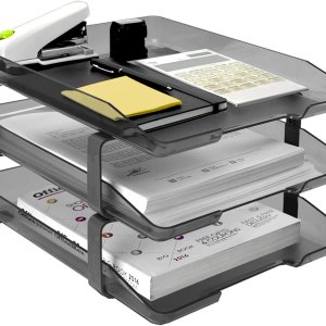 Acrimet Bandeja de cartas tradicional de 3 niveles de carga frontal de plástico organizador de archivos de escritorio (color ahumado) Acrimet Bandeja de cartas tradicional de 3 niveles de carga frontal de plástico organizador de archivos de escritorio (color ahumado)