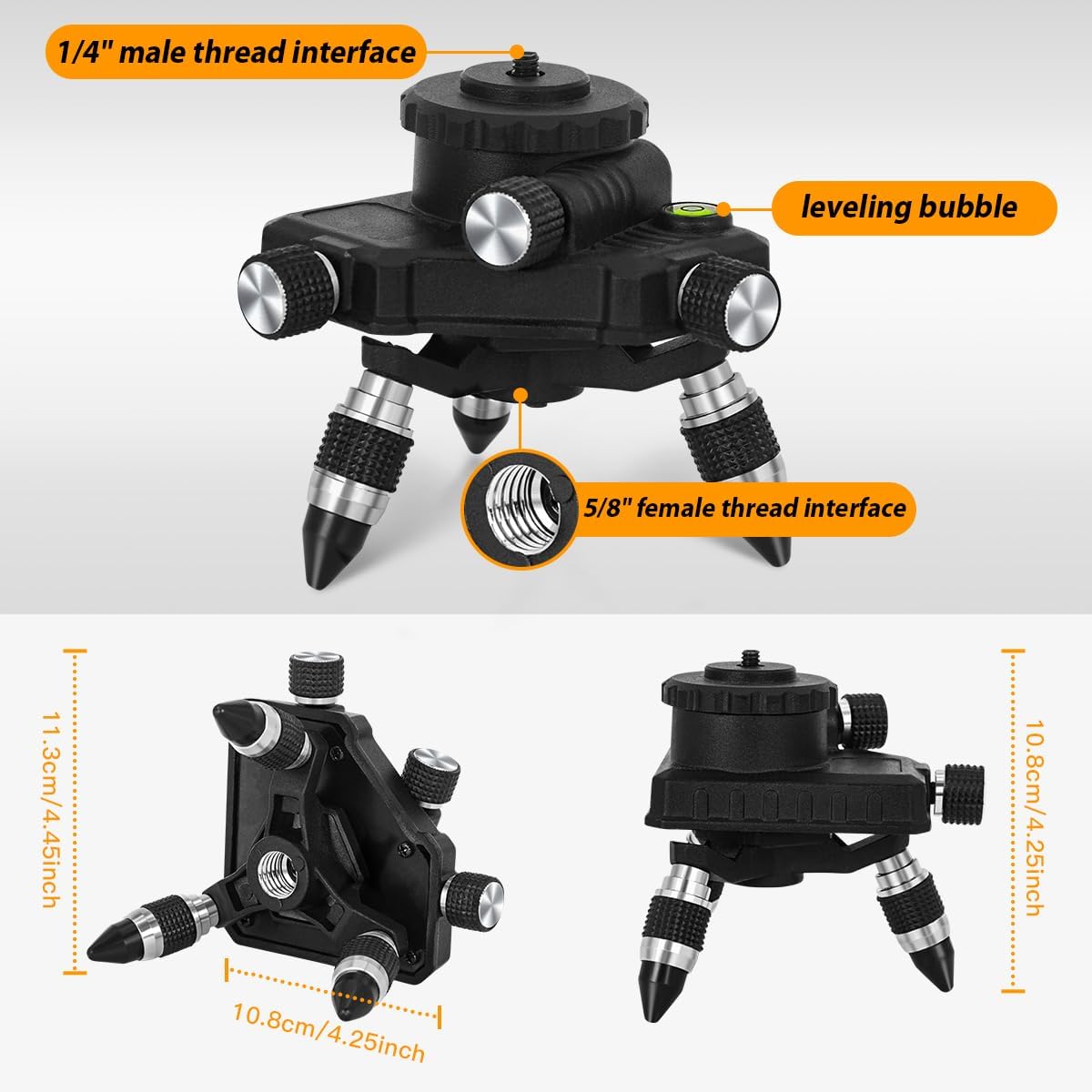 Takamine Adaptador de nivel láser para conector de nivel láser y trípode, base giratoria de metal finamente ajustable de 360 con montaje roscado de