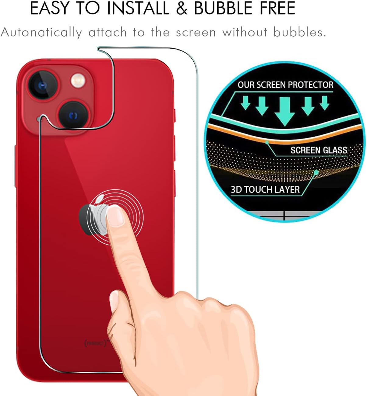 Protector de pantalla trasera para iPhone 13 Mini 2 unidades con protector de lente de cámara 2 unidades, vidrio templado antiarañazos, dureza 9H,