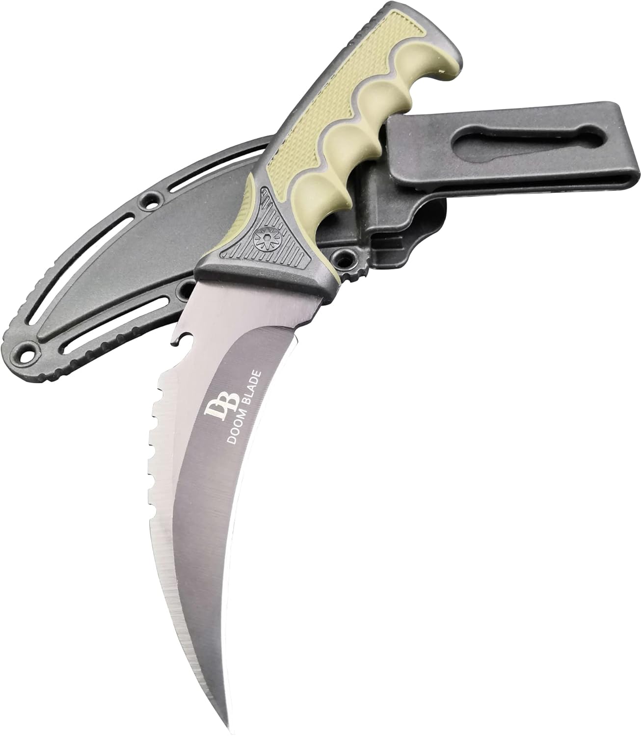 Doom Blade Cuchillo de hoja fija tipo karambit con funda para campamento, caza, pesca y supervivencia (tipo 2)