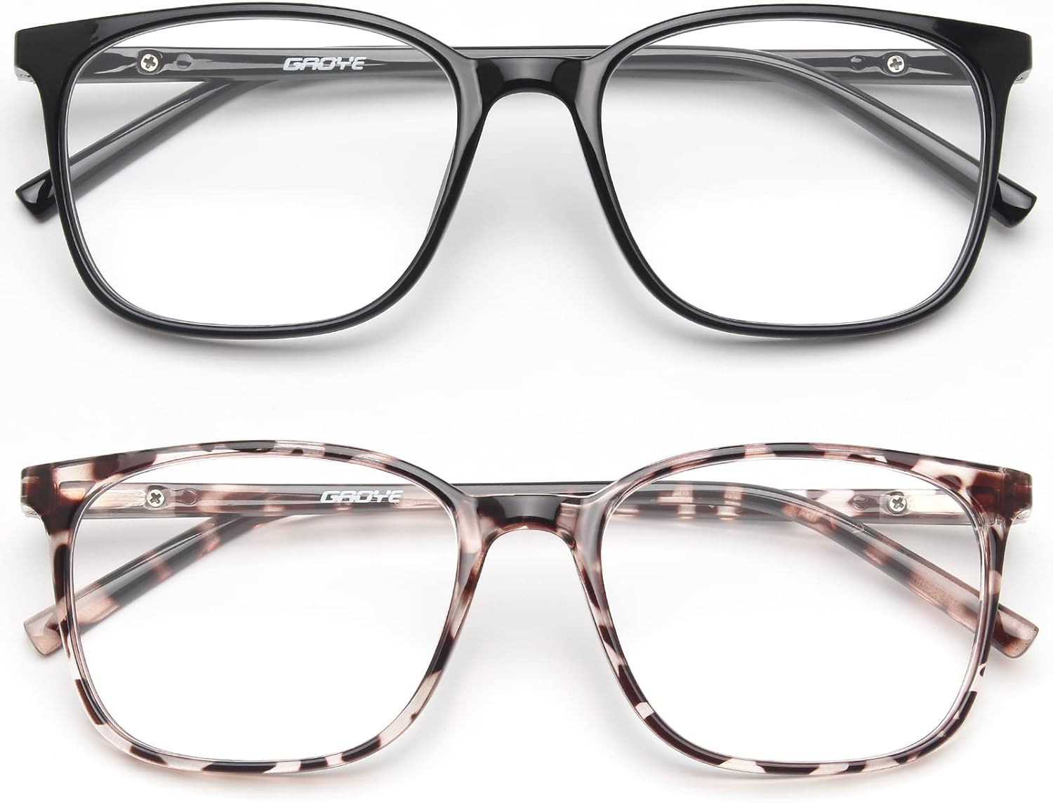 Gaoye Paquete de 2 lentes de bloqueo de luz azul para mujereshombres, anteojos falsos para juegos de computadora, anti rayos UV, bisagra de resorte