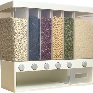 Eapmic Dispensador de arroz con taza, dispensador de alimentos secos de 5 rejillas montado en la pared, contenedor de almacenamiento de cereales Eapmic Dispensador de arroz con taza, dispensador de alimentos secos de 5 rejillas montado en la pared, contenedor de almacenamiento de cereales
